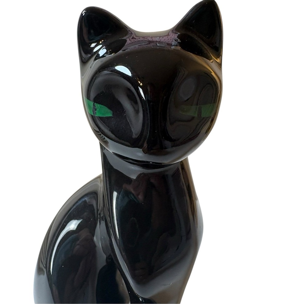 Vintage Mid Century Modern Ceramic 10.25" Artmark Black Cat Figurine/Green Eyes